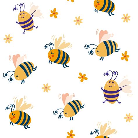 Bees seamless pattern. Flying Cartoon Bumble Bees. Honey bee. Kids background. Spring. Great for ...