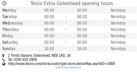 Tesco Extra Gateshead opening times, 1 Trinity Square