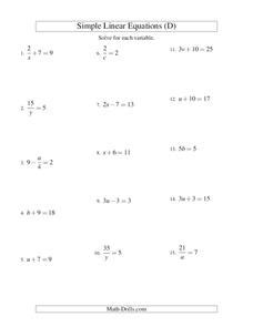 Linear Equations Worksheet for 6th Grade | Lesson Planet