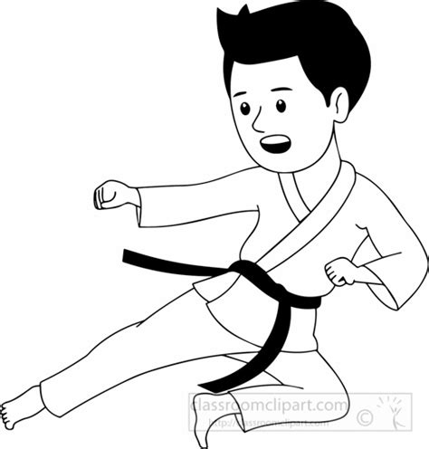 Sports : black-white-boy-practicing-karate-clipart : Classroom Clipart