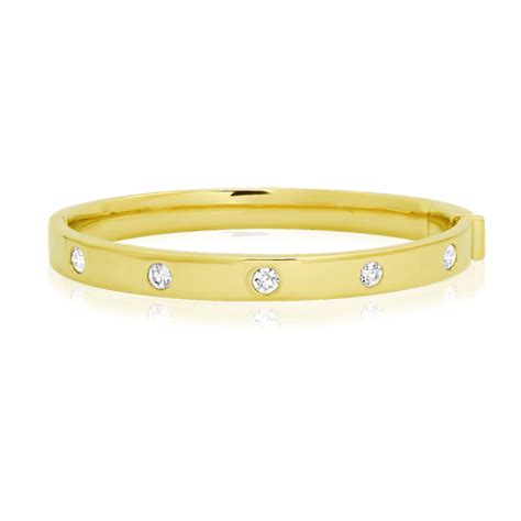 Solid Gold Bangle Bracelet with Bezel Set Diamond-Stations - XO Jewels