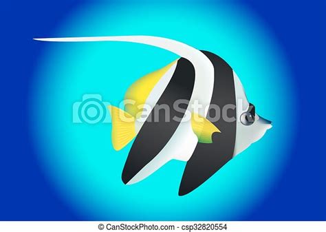 Cute black and white angel fish clip art isolated on blue. | CanStock