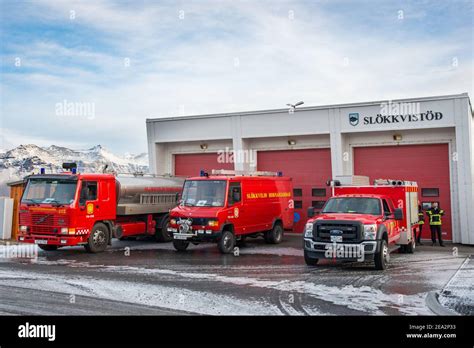 Hornafjordur Iceland - February 11. 2020: The fire trucks of ...