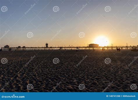 Huntington Beach Pier at Sunset Editorial Stock Photo - Image of ...