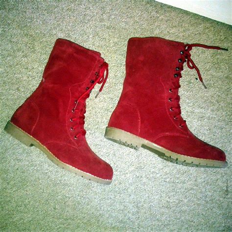 New Red Suede Boots Lace Up Flat Ankle Boots size 6 6.5 40 Doc Marten Style Punk | in Biggar ...