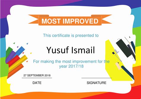 50 Most Improved Student Award Wording