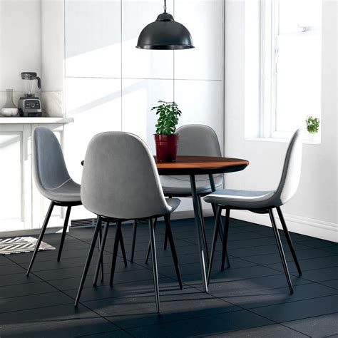 modern upholstered dining chairs set of 4 light grey fabric black ...