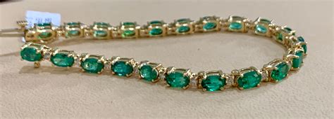 8 Carat Emerald and Diamond Tennis Bracelet 14 Karat Yellow Gold For Sale at 1stDibs | emerald ...