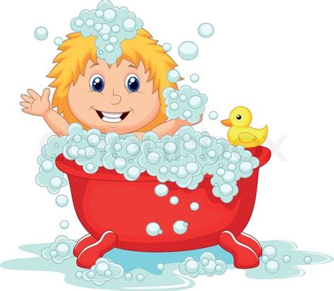 Girl cartoon bathing in the red bath ... | Stock vector | Colourbox
