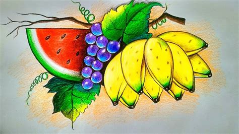 Easy fruit drawing tutorial with color pencil...//fruit drawing for kids... | Fruits drawing ...