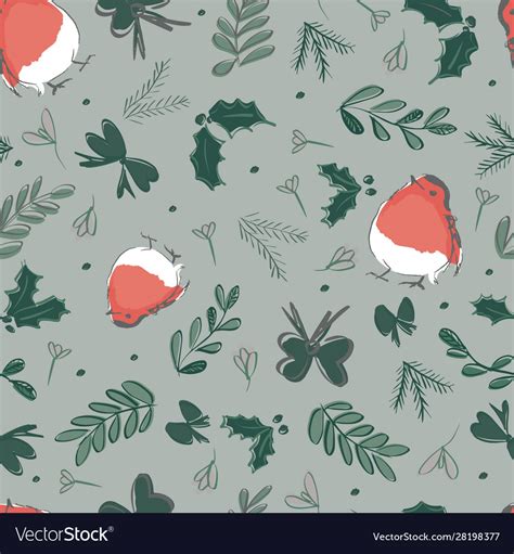 Christmas robin decorations seamless repeat Vector Image