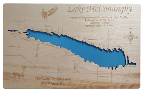 Lake McConaughy, Nebraska - Laser Cut Wood Map| Personal Handcrafted Displays