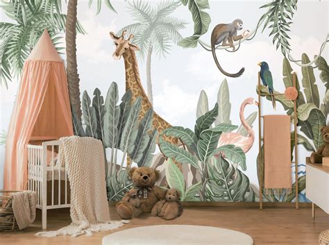 Kids Wallpaper Self Adhesive Peel and Stick Safari Animals | Etsy | Kids room wall murals, Kids ...