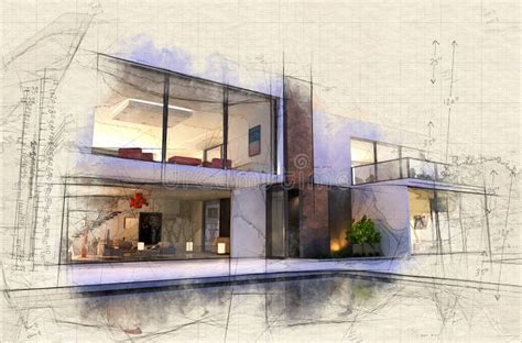 Dream mansion with pool stock illustration. Illustration of design - 130211880