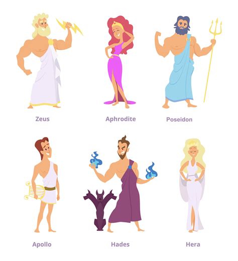 Ancient greek mythology. The gods and goddesses of olympus. Cartoon fu ...