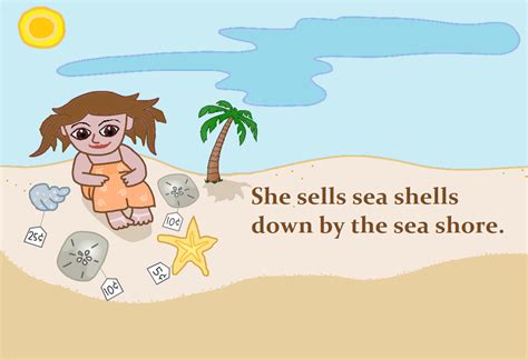 She sells sea shells tongue twister - one page illustrated handout - easy reading - FREE ...