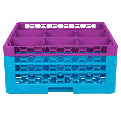 Carlisle RG9-3C414 OptiClean 9 Compartment Lavender Color-Coded Glass Rack with 3 Extenders