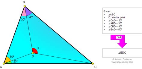 Geometry Problem 992: Triangle, Interior Point, Angles, 20, 30 , 40, 50 Degree. Elearning