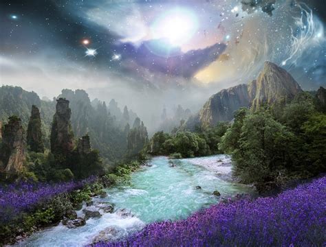 Download Beautiful Flowers In Fantasy Landscape Wallpaper 4k - Fantasy River On Itl.cat