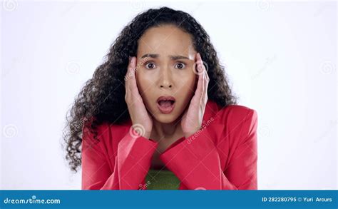 Omg, Surprise and Woman Face in Studio with Wow, Shocked or Open Mouth Emoji on Purple ...