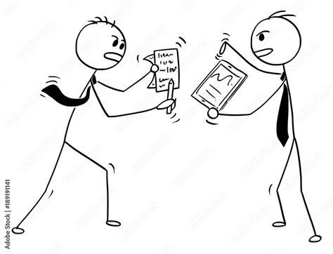 Cartoon stick man drawing conceptual illustration of two businessmen fighting or arguing. Stock ...