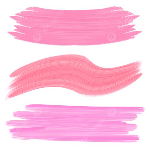 Pastel Brush Strokes White Transparent, Cute Pink Pastel Paint Brush Stroke Set With Different ...