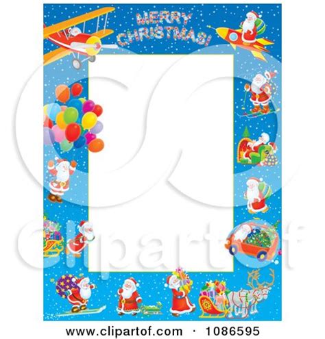 Clipart Frame Of Santas With Different Modes Of Transportation Around ...