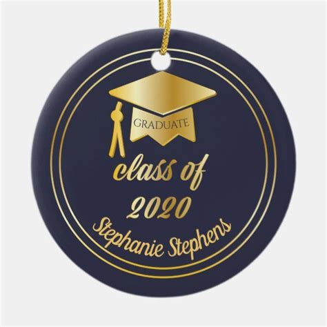 Blue | Gold Graduate Cap Graduation 2020 Photo Ceramic Ornament ...