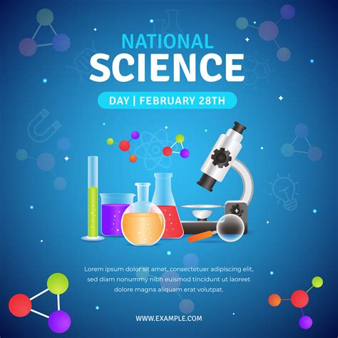 National Science day February 28th square banner design with laboratory equipment illustratoin ...