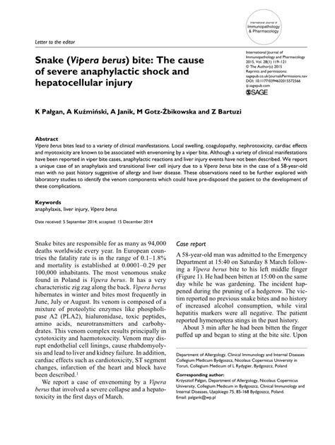 (PDF) Snake (Vipera berus) bite: The cause of severe anaphylactic shock ...