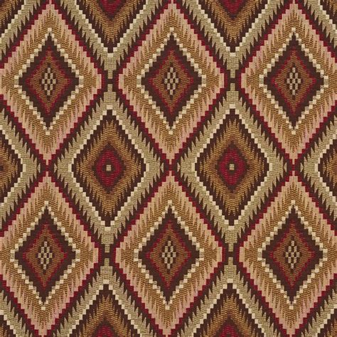 E724 Red, Brown And Light Green Woven Southwestern Diamonds Upholstery Fabric