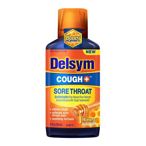 Delsym Cough Plus Sore Throat Honey Flavored Liquid, 6 Oz
