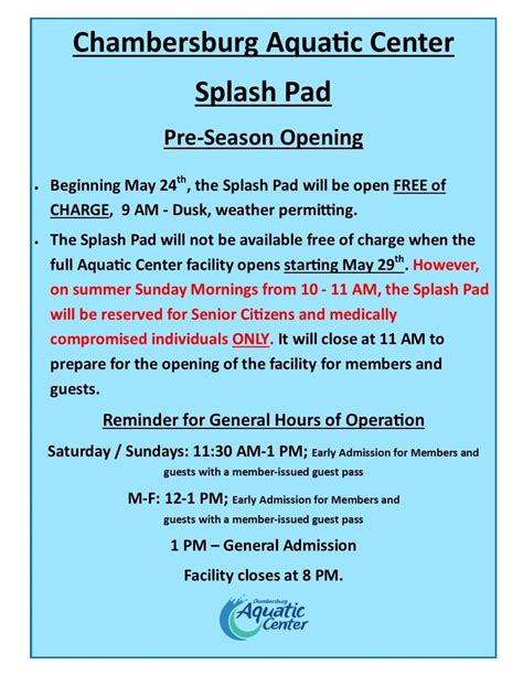 Chambersburg Aquatic Center’s Splash Pad Pre-season Opening - SHIP SAVES