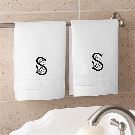 Personalized Initial Monogram White Linen Hand Towel Set