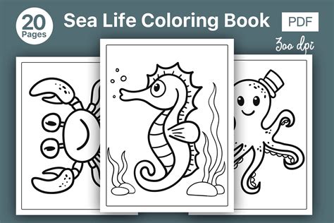 Sea Life Animals Coloring Pages Volume 2 Graphic by Skalling Dygital ...