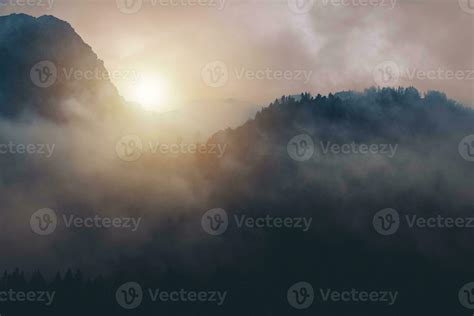 Misty Foggy Sunrise Alpine Scenery 24626956 Stock Photo at Vecteezy