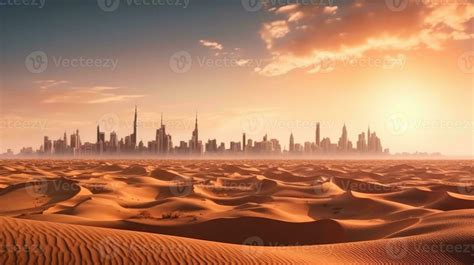 Desert in dubai city background united arab emirates beautiful sky in the morning sunrise ...