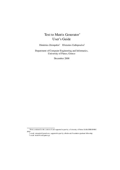 (PDF) Text to Matrix Generator User's Guide | Efstratios Gallopoulos ...