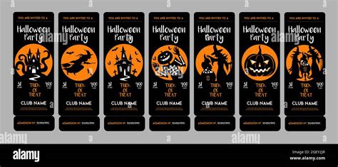 Halloween invitation tickets set. Vector ticket design template for ...