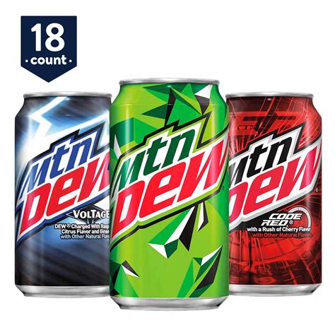 Mountain Dew Variety Pack, Original, Code Red, Voltage, 12 oz, 18 Pack ...