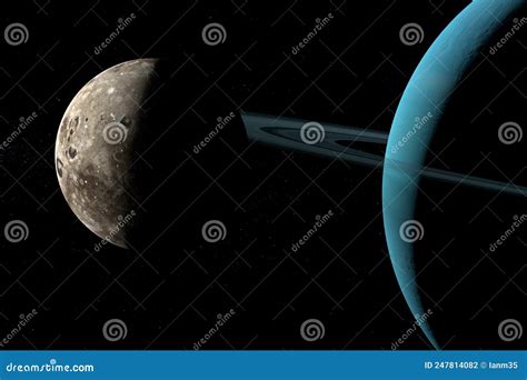 Oberon Moon Orbiting Around Uranus Planet in the Outer Space. 3d Render ...