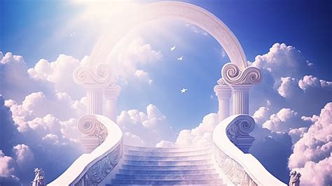 Cartoon Background Of White Stone Pillars At The Gate Of Heaven, Heavens Gate, Heavens Gate ...