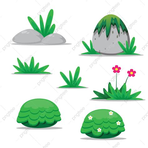 Grass Stone Vector PNG Images, Cartoon Grass And Stone Illustration ...