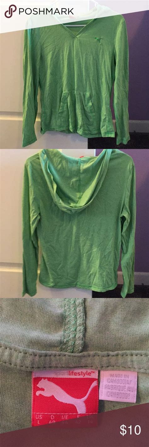 Green Puma T-shirt Hoodie Lightweight green Puma size Large T-shirt ...