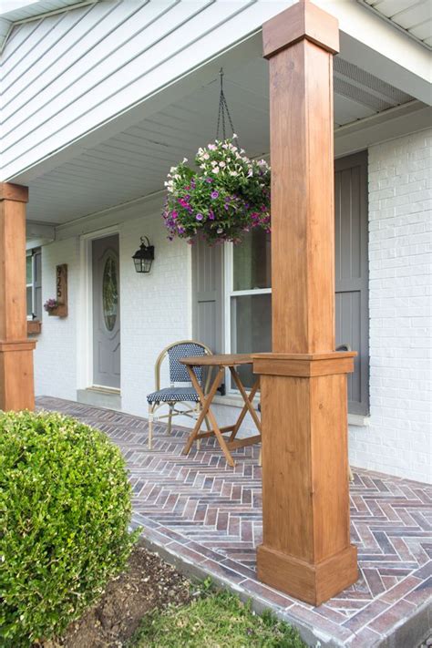 How to wrap existing porch columns in stained wood and build a craftsman style base unit to add ...