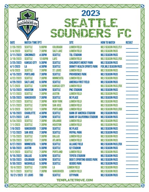 Printable2023 Seattle Sounders FC Soccer Schedule