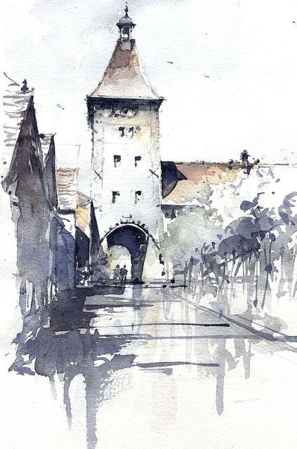 somewhere in Eu | Watercolor architecture, Architecture sketch, Watercolor landscape