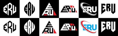 Premium Vector | ERU letter logo design in six style ERU polygon circle triangle hexagon flat ...