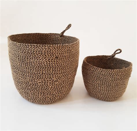 Set of 2 Black Jute Silk Rope Plant Pot Basket | TAYETs | Handmade Home Decore and Accessories ...