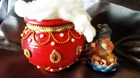 Lord Krishna's matki decoration for Janmashtami with butter|| Clay pot decoration at home only ...